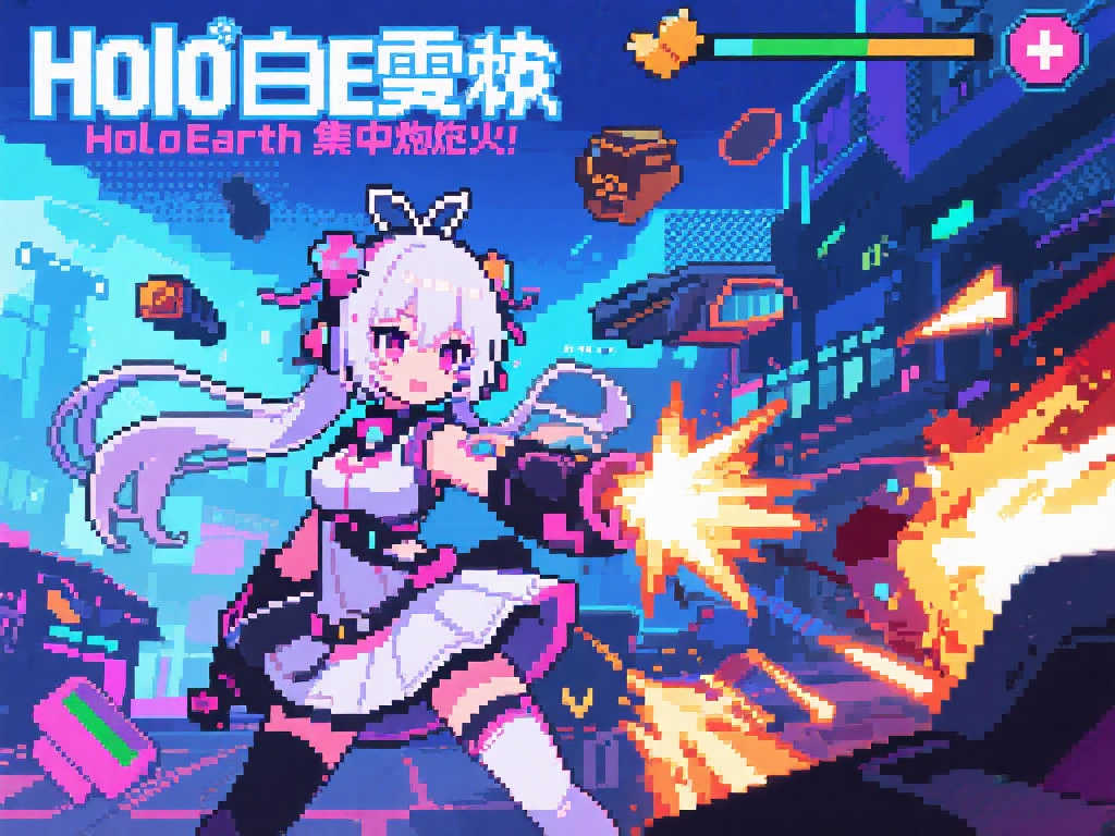像素风动作游戏《白上吹雪Holoearth火力全开》震撼上线